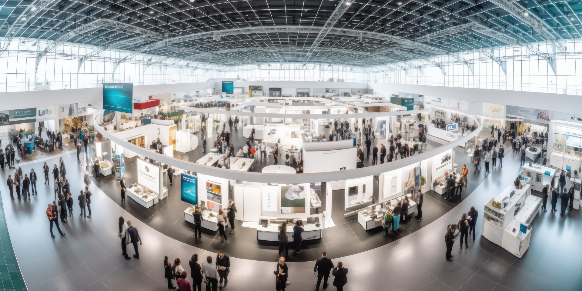 Überblick Messehalle mit Systemständen | Messestand Traversensystem